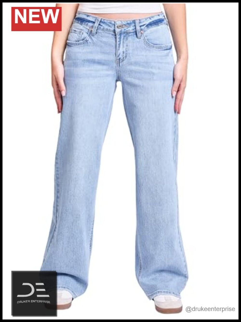Low Rise Wide Leg Jeans Cotton Spandex Stretch